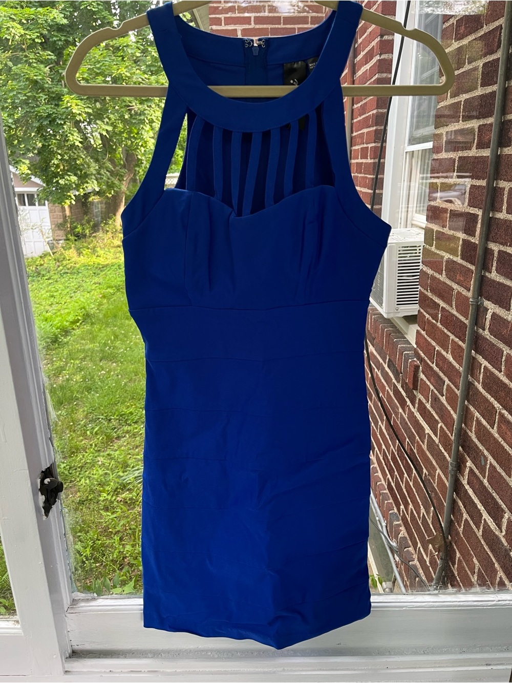 Trixxi Royal Blue Sleeveless Bodycon Dress with Illusion Neckline